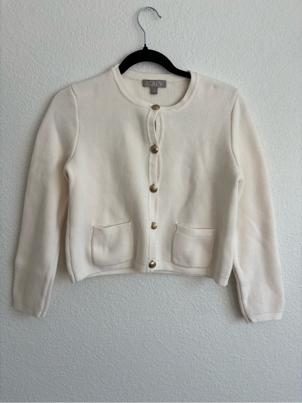 J. Crew Cream Button-Front Cropped Cardigan Sweater